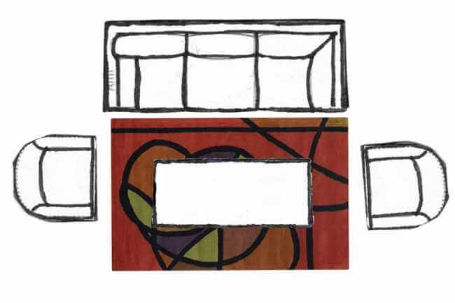 The Right Size Rug-Rug floorplan rendering for a smaller room